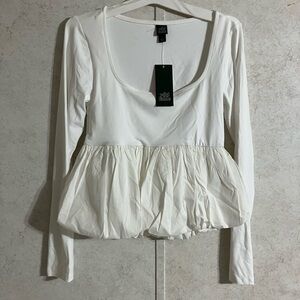 Wild Fable White Long Sleeve Peplum Crop Top